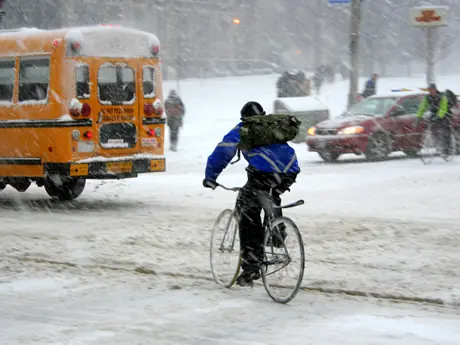 riding a bike in the snow